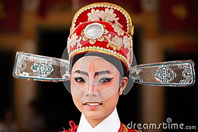 Face of a beautiful chinese opera actress with face painting. Cl Editorial Stock Photo